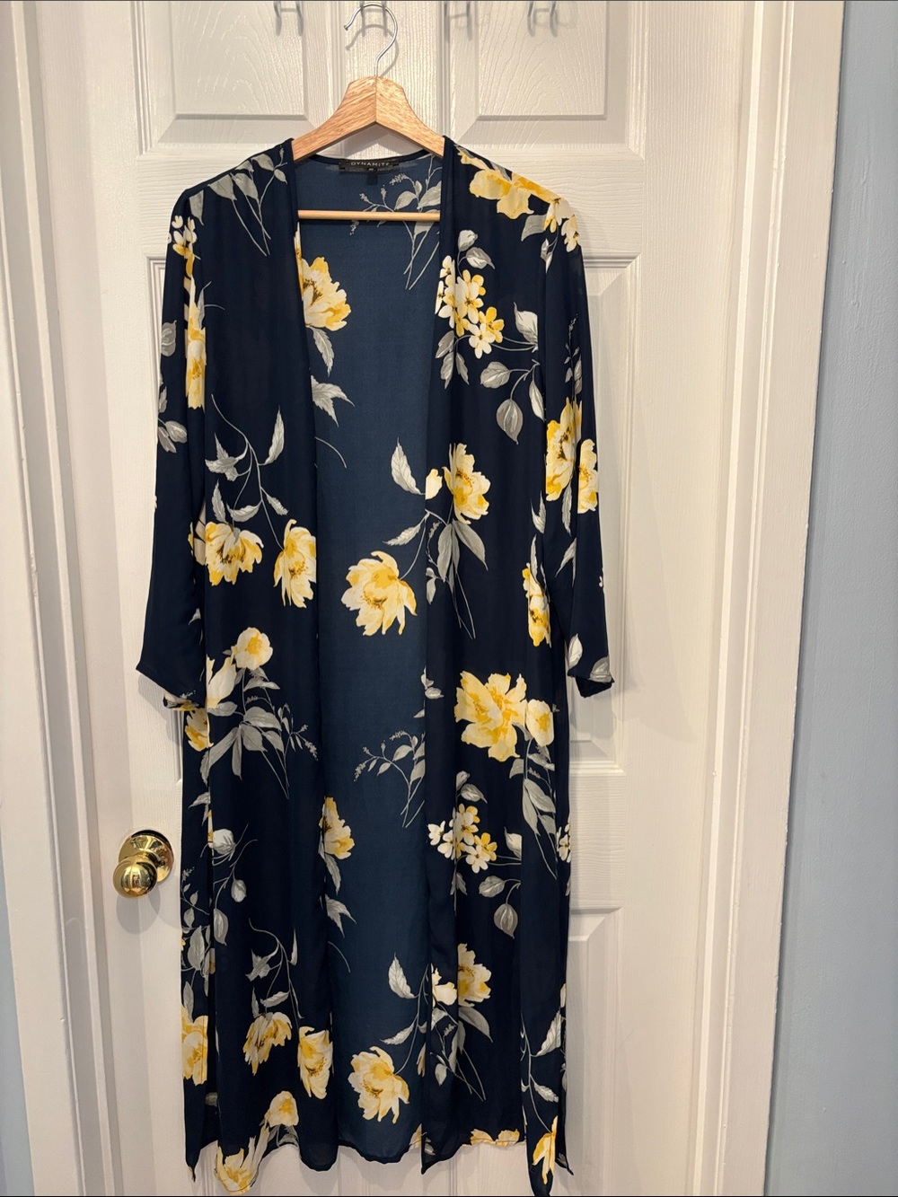Navy Floral Duster Cardigan with Yellow Blooms